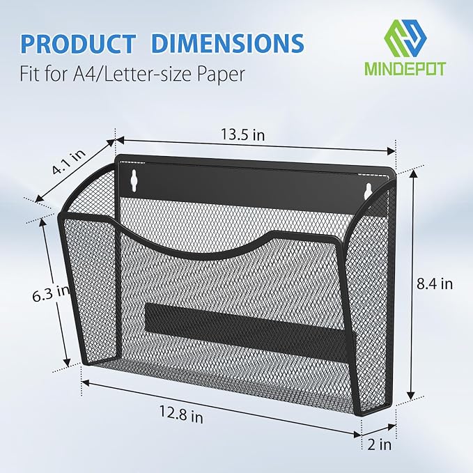 MINDEPOT Magnetic Wall File Organizer, Hanging File Holder, 2 Pack, Powerful - Image 2