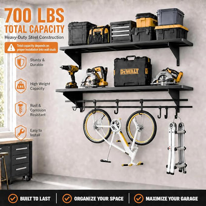 2-Pack 4ft x 16in Heavy Duty Metal Garage Wall Shelving, 700lbs Capacity Solid - Image 4