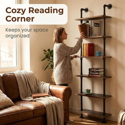 Industrial Pipe Shelves Rustic Modern 24"W Wood Ladder Bookcase - Image 6