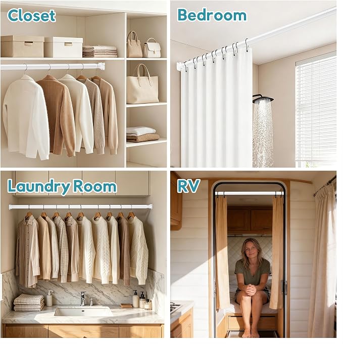 STARLATTA Heavy Duty White Closet Rod: 17-69 Inch Stepless Adjustable Clothes - Image 9