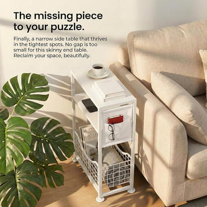 Skinny Side Table with Storage, 3 Tier Slim Side Tables - Image 7