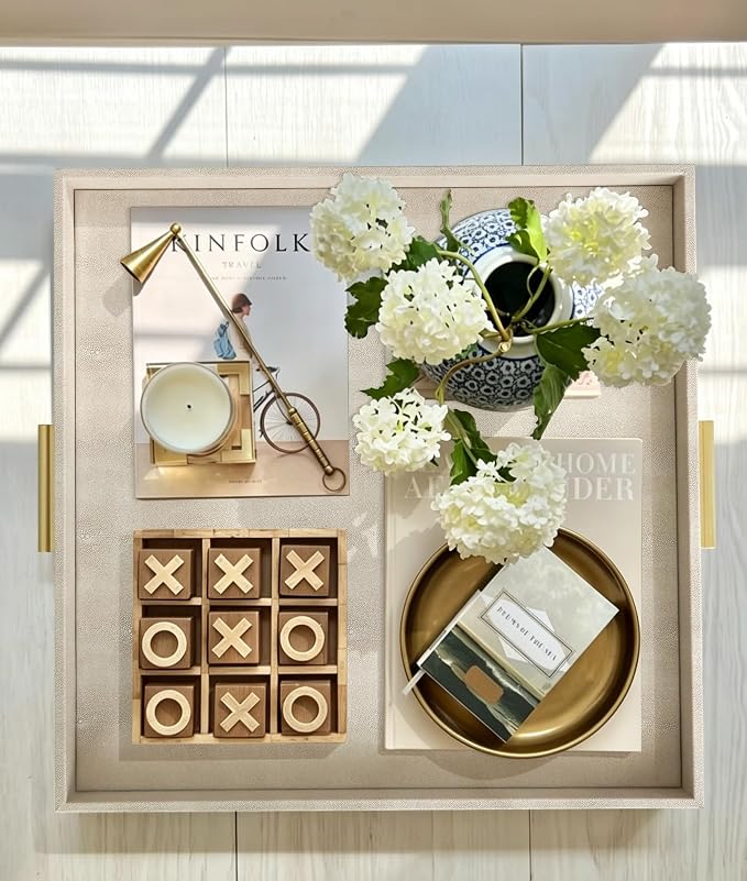 HofferRuffer Extra Large Square Serving Tray, Elegant Faux Leather Ottoman Tray - Image 8