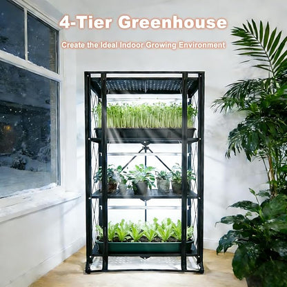 Indoor Greenhouse with Grow Light, 4-Tier Foldable Metal Plant Shelf with Full - Image 2