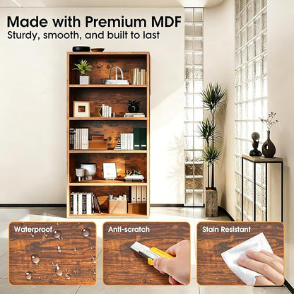 HealSmart 5 Tier Bookcase, Industrial 5 Book Shelf, 9.2" D x 23.8" W x 53" H - Image 5