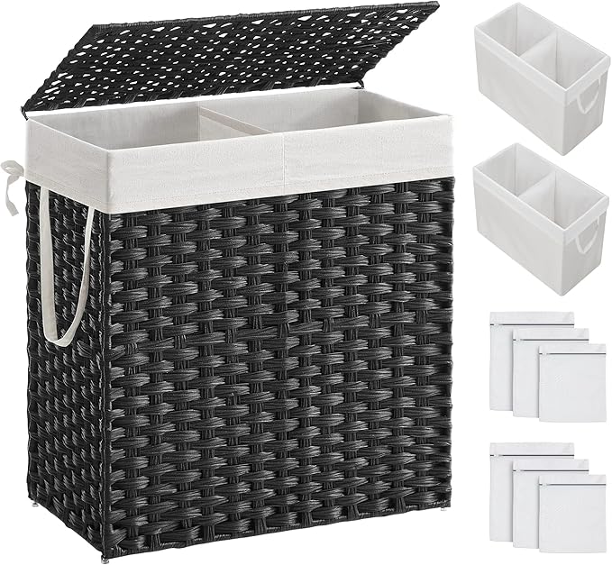 SONGMICS Laundry Hamper with Lid, 110L Wicker Laundry Basket | 6 Mesh Bags by Unknown