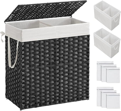 SONGMICS Laundry Hamper with Lid, 110L Wicker Laundry Basket | 6 Mesh Bags by Unknown