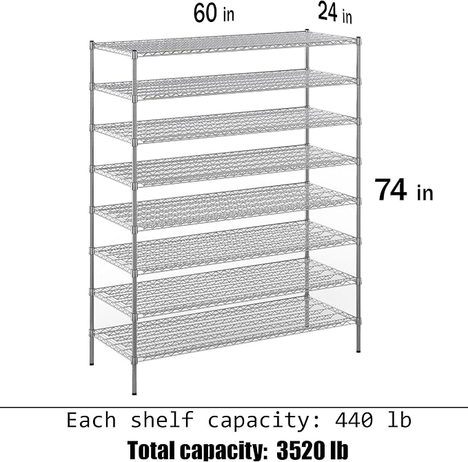 24" Deep x 60" Wide x 74" Height Wire Shelving Kit | 8-Tier | NSF Commercial - Image 3