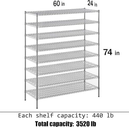24" Deep x 60" Wide x 74" Height Wire Shelving Kit | 8-Tier | NSF Commercial - Image 3