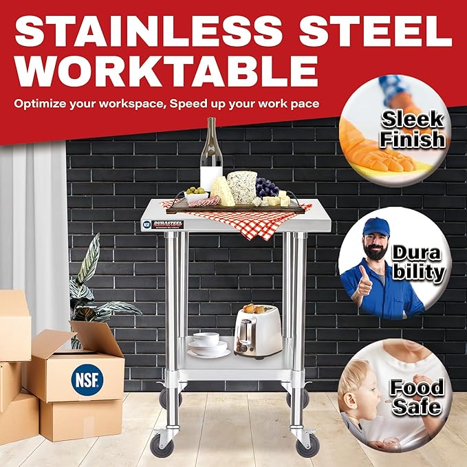 DuraSteel 24x24 NSF Stainless Steel Cart Work Table - Image 2