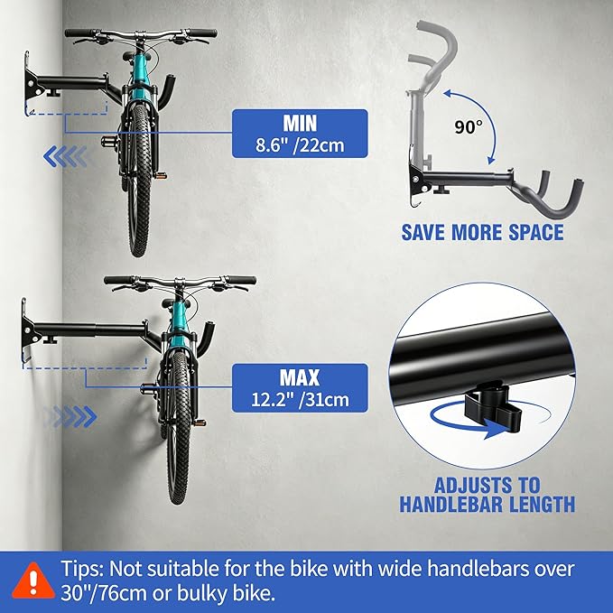 Bike Wall Mount Hanger, Horizontal Rack | Heavy-Duty, Adjustable, - Image 5
