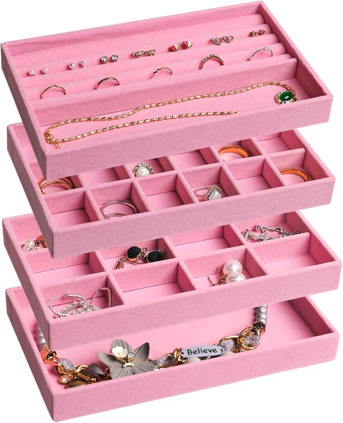 Frebeauty Jewelry Organizer Tray, Stackable Velvet Jewelry Trays, Drawer by Frebeauty