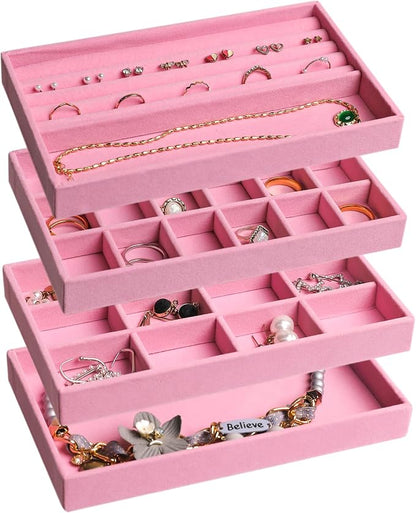 Frebeauty Jewelry Organizer Tray, Stackable Velvet Jewelry Trays, Drawer by Frebeauty