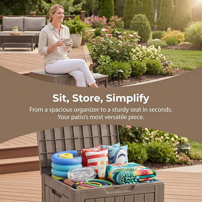 35 Gallon Deck Box Outdoor Waterproof, Resin Storage Box Outdoor Lockable - Image 4