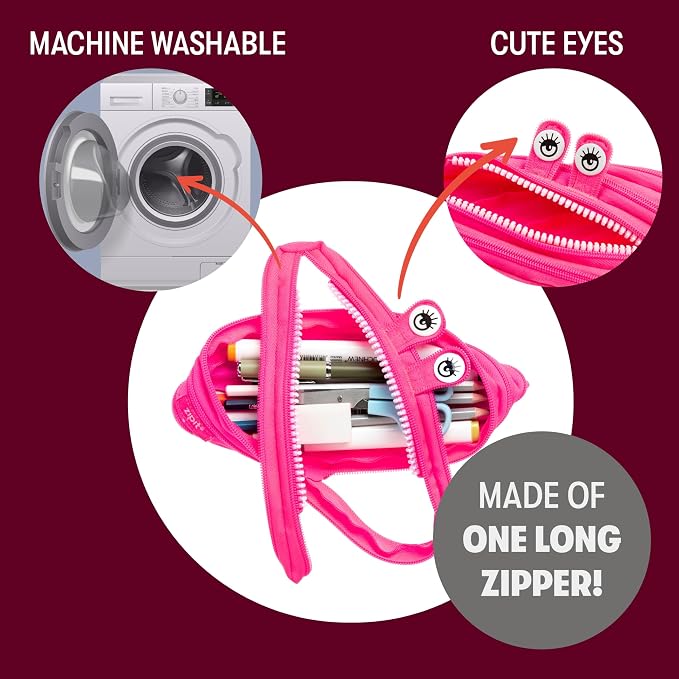 ZIPIT Monster Pencil Case for Girls, Cute Zipper Pouch for Kids Teens, - Image 3