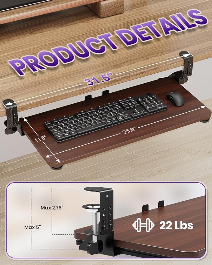 Ergonomic Keyboard Tray Under Desk, Pull Out - Image 2