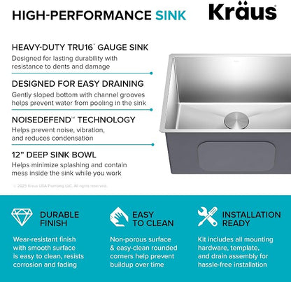 Kraus KHU101-24L Standart PRO 24-inch Undermount 16 Gauge Single Bowl Laundry - Image 13