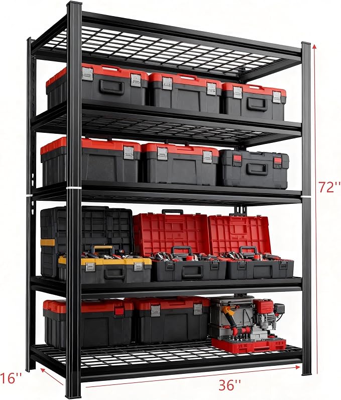 35''W Wire Shelving Unit, 3000 Lbs Heavy-Duty Garage Storage Shelves, 5-Tier - Image 3
