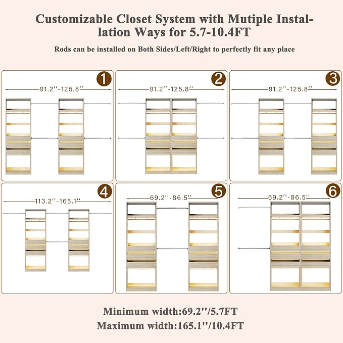 Closet System Set of 2, 5.7-10.4FT Closet Organizer System - Image 4