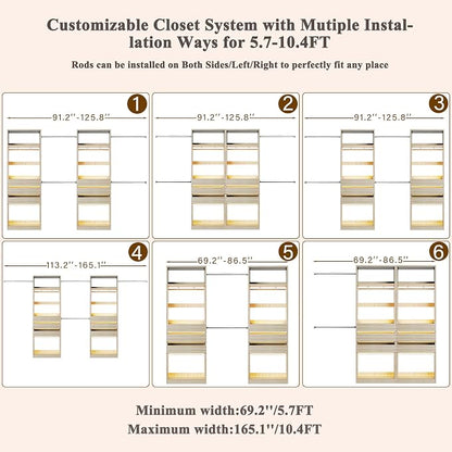 Closet System Set of 2, 5.7-10.4FT Closet Organizer System - Image 4