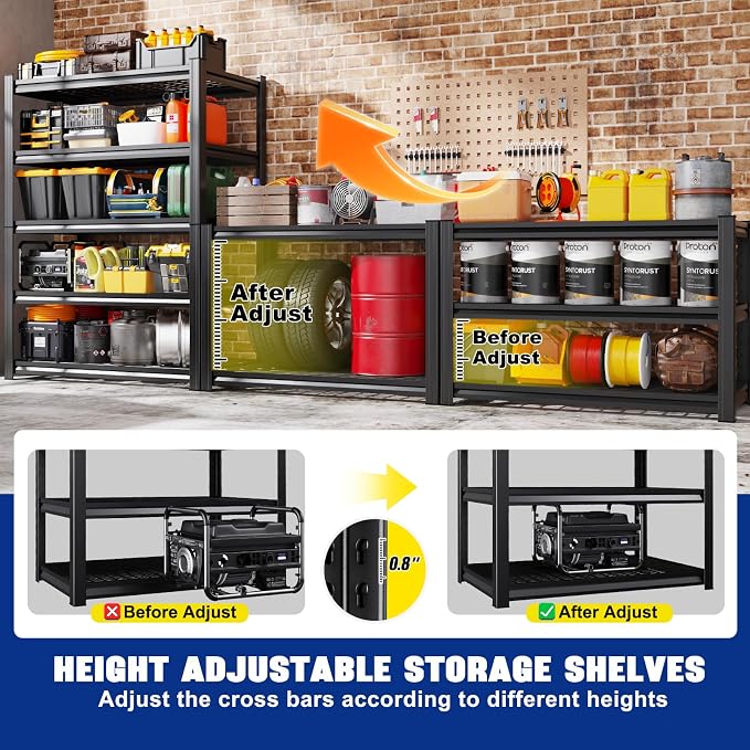 6 Pack Garage Shelving 5-Tier Heavy Duty Storage Shelves, Tool-Free Adjustable - Image 3