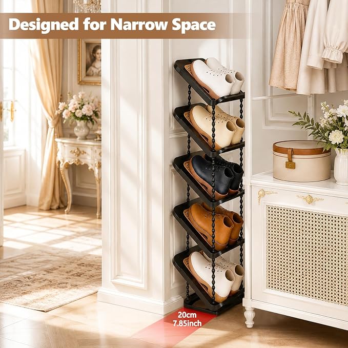 2 Pack Sloping Narrow Shoe Rack 5 Tiers - Image 3