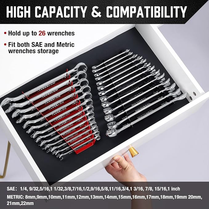 ALOANES 26-Slot Metal Wrench Organizer, Heavy Duty Wrench Organizer Tray - Image 4