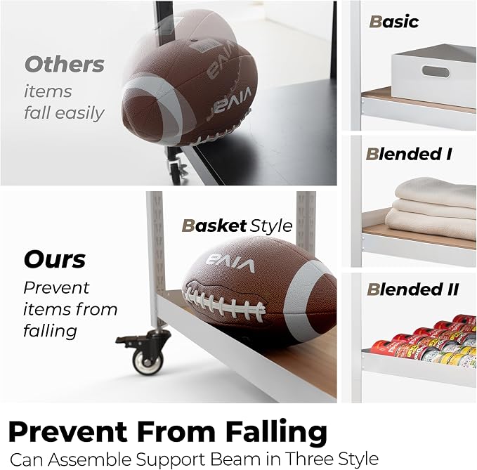 HOMEDANT House White 5-Tier Metal Boltless Rolling Cart Shelf Rack Casters - Image 8