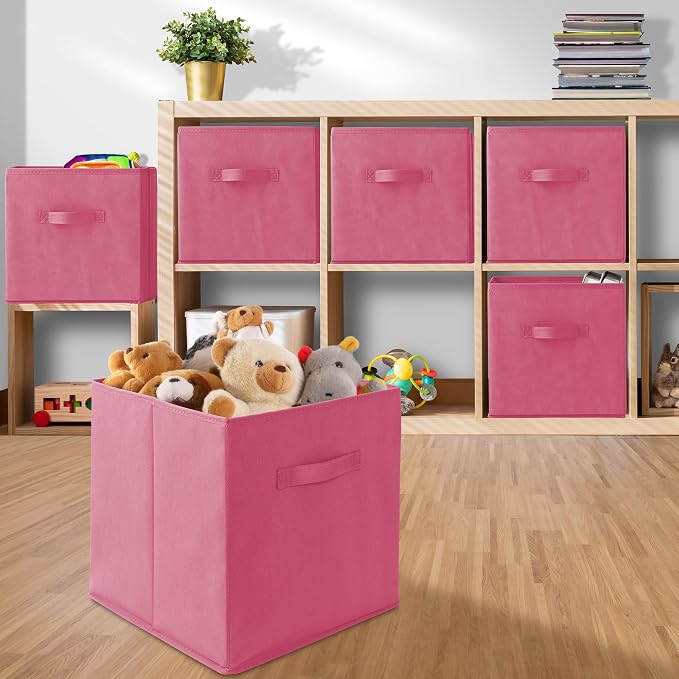 Casafield Set of 6 Collapsible Fabric Cube Storage Bins, Hot Pink - Image 5