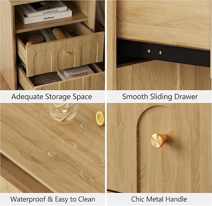 Nightstand with Charging Station, Mid Century Modern Nightstand with Arched - Image 5