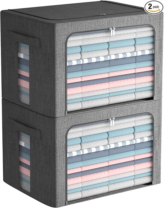 FHSQX 2 Pack Clear Window Storage Bins Large Foldable Fabric Storage Bins Boxes by FHSQX