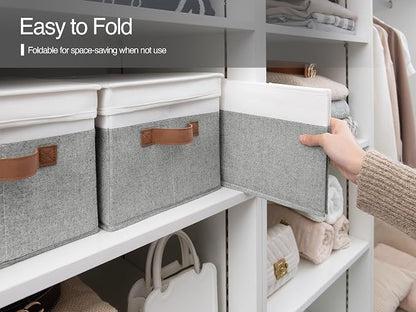 StorageWorks Storage Bins with Lids, Decorative Storage Boxes with Lid and PU - Image 4