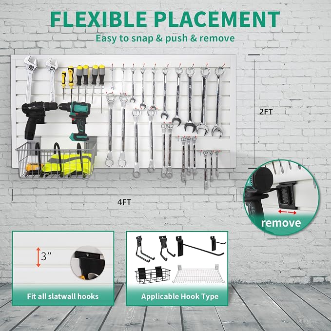 Slatwall Panel 4x2 ft Garage Mounted Storage, Peg Board Tool Organization PVC - Image 3