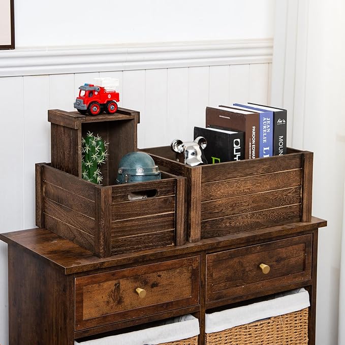 Large Vintage Brown Wooden Crates - Image 2