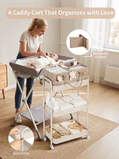 Fortella Baby Diaper Caddy, 3 Tier Rolling Storage Cart - Image 5