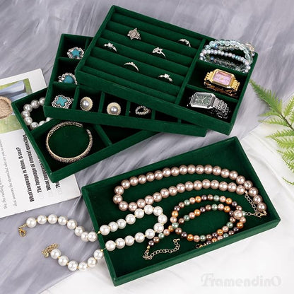 Framendino, 4 Pack Green Velvet Jewelry Trays Stackable Organizer Drawer - Image 4