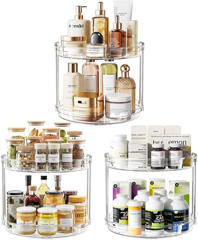 LAMU 3 Pack 10.6'' 2-Tier Lazy Susan Turntable Organizer Rotating Spice Rack by YourHome-OrganizationHelper