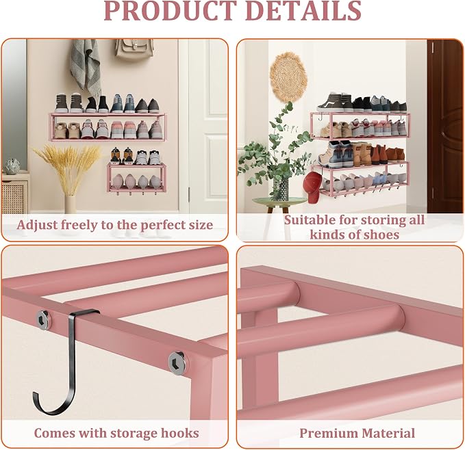 Expandable Wall Mounted Shoe Rack, Heavy Duty Metal Shoe Holder - Image 7