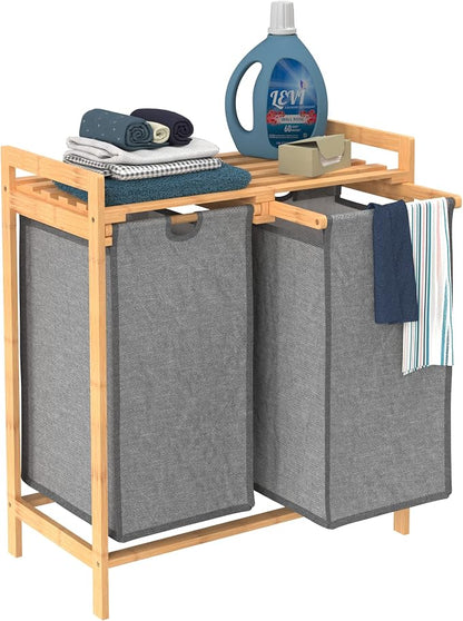 ClosetMaid Bamboo Laundry Hamper and Shelf, 2 Sliding Bag Sections, Laundry by Unknown