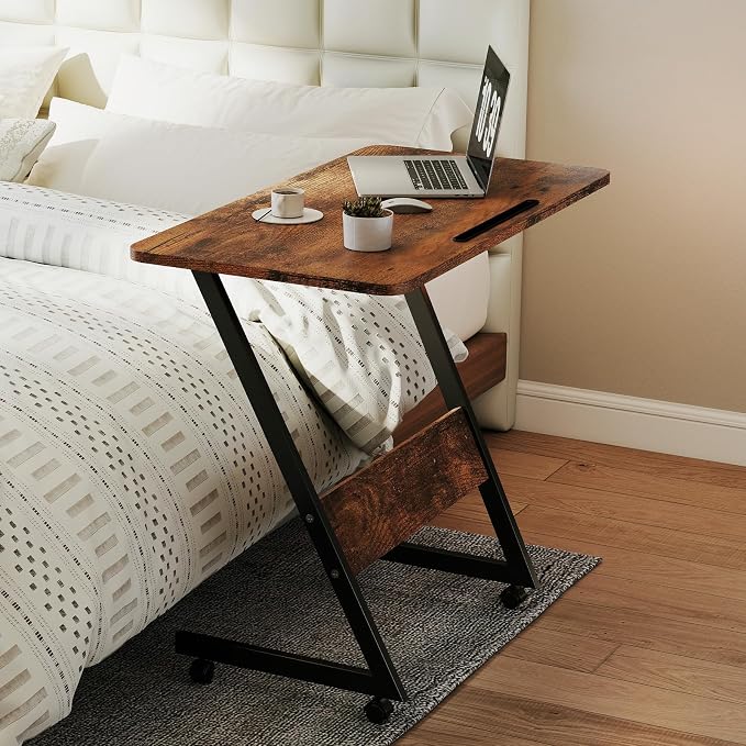 Overbed Bedside Table with Wheels, Small Desk Portable Rolling, Overbed Table by Funecy