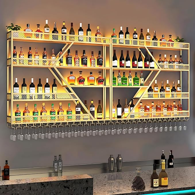 94.48in Metal Wine Rack Wall Mounted, Modern Wine Storage Rack Wall Mounted by AMHRICHO