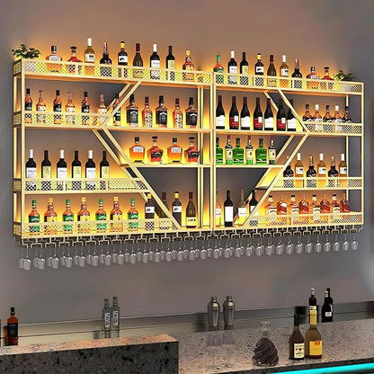 94.48in Metal Wine Rack Wall Mounted, Modern Wine Storage Rack Wall Mounted by AMHRICHO