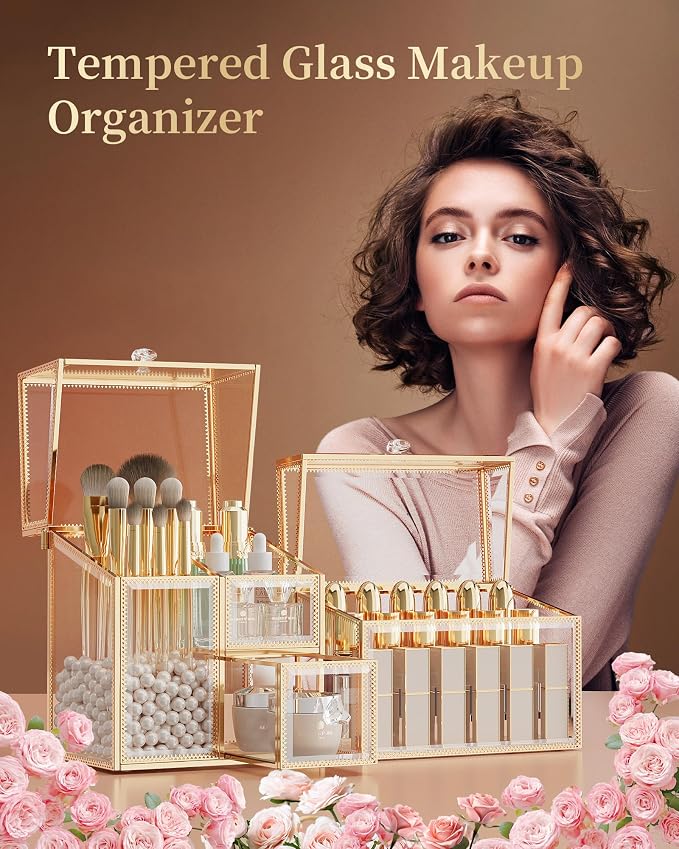 Tempered Glass Makeup Organizer – Clear Vanity Organizer - Image 7