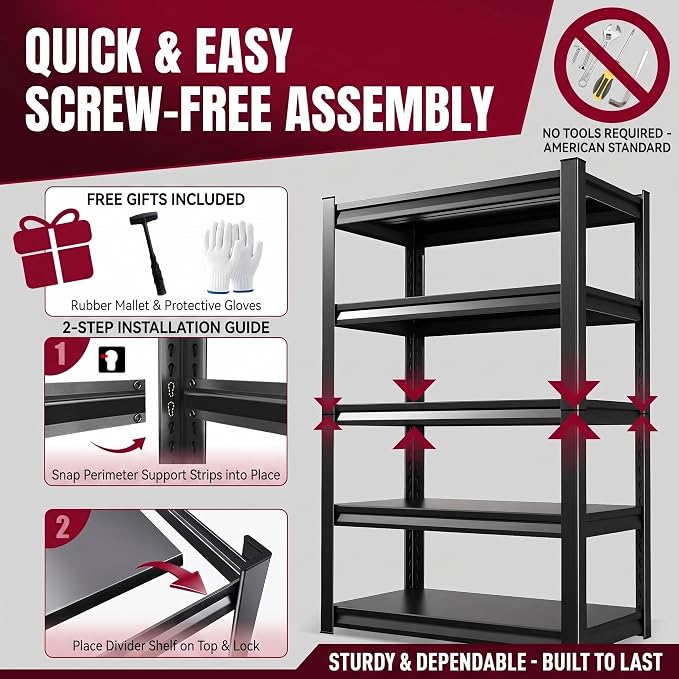 Garage Shelving, 1800 LBS Heavy Duty Metal Storage Shelves, 3-Tier Adjustable - Image 7