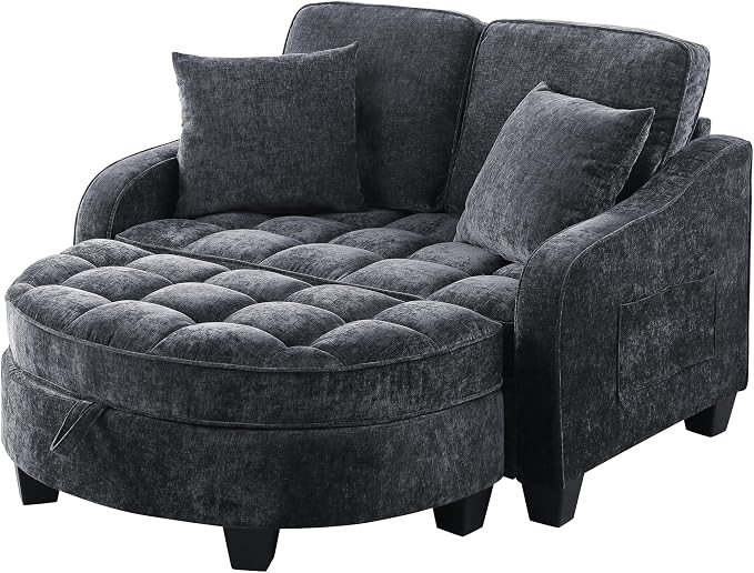 ERYE Chenille Tufted Loveseat Sofa and Ottoman Set, Tufted Recliner Sleeper - Image 11