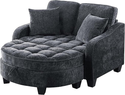 ERYE Chenille Tufted Loveseat Sofa and Ottoman Set, Tufted Recliner Sleeper - Image 11