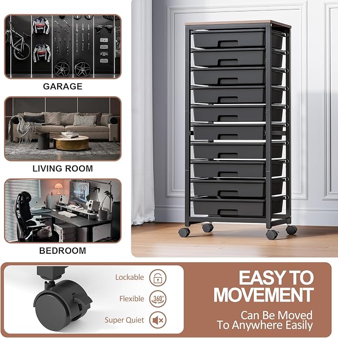 Rolling Cart with Drawers, 10 Drawer Rolling Cart, Storage Cart, Utility Cart - Image 5
