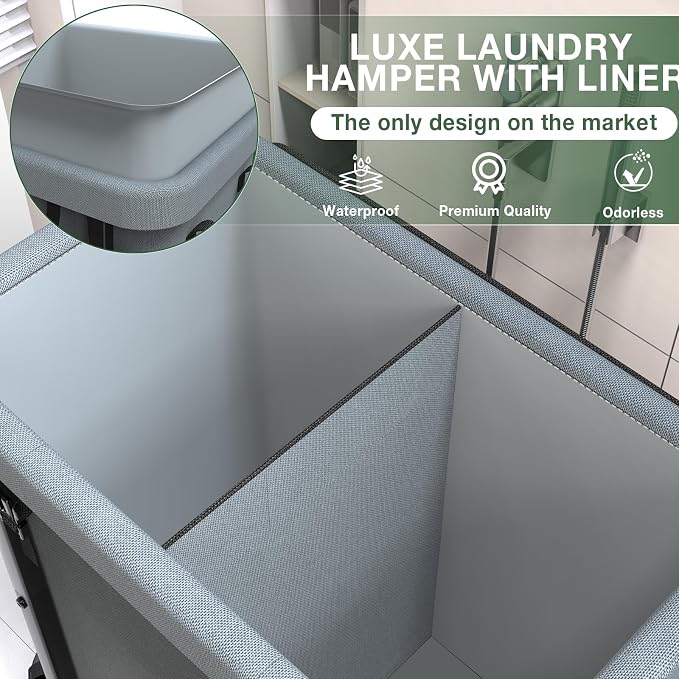50 Gal Laundry Basket with Lid, Rolling Laundry Hamper with Wheels, Dirty - Image 3