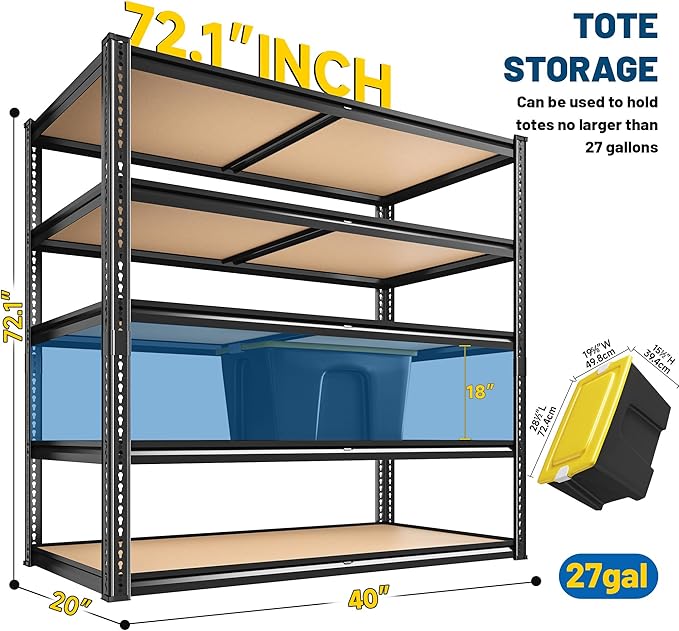 ROOMFAVE 40" W Storage Shelves 5 Tier Garage Shelving Heavy Duty, 2350LBS - Image 3
