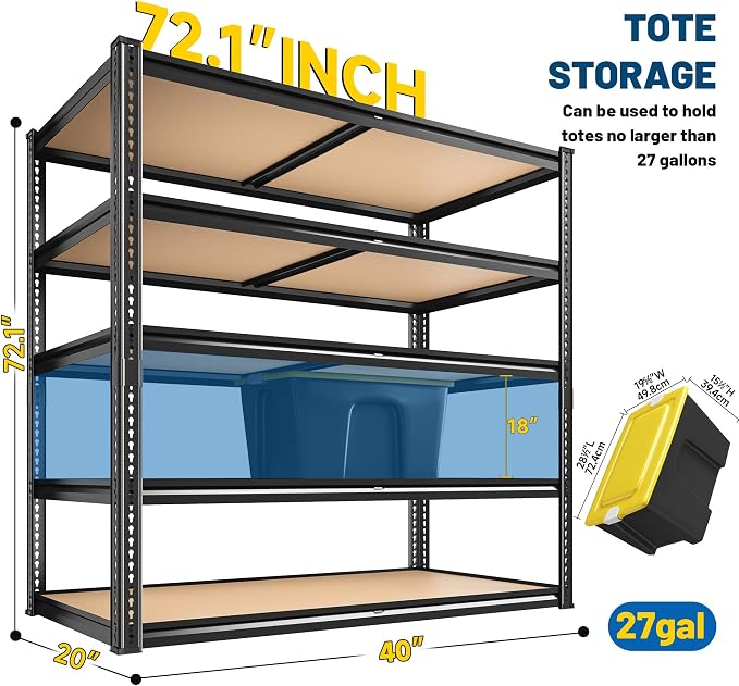 ROOMFAVE 40" W Storage Shelves 5 Tier Garage Shelving Heavy Duty, 2350LBS - Image 3