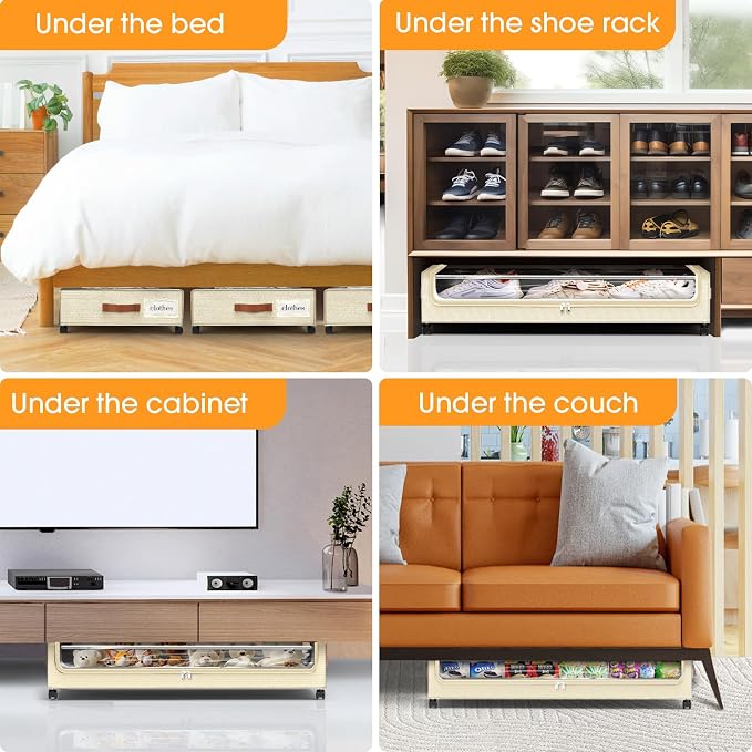 Under Bed Storage with Wheels 3Pack Underbed Storage with Clear Window&Label - Image 7